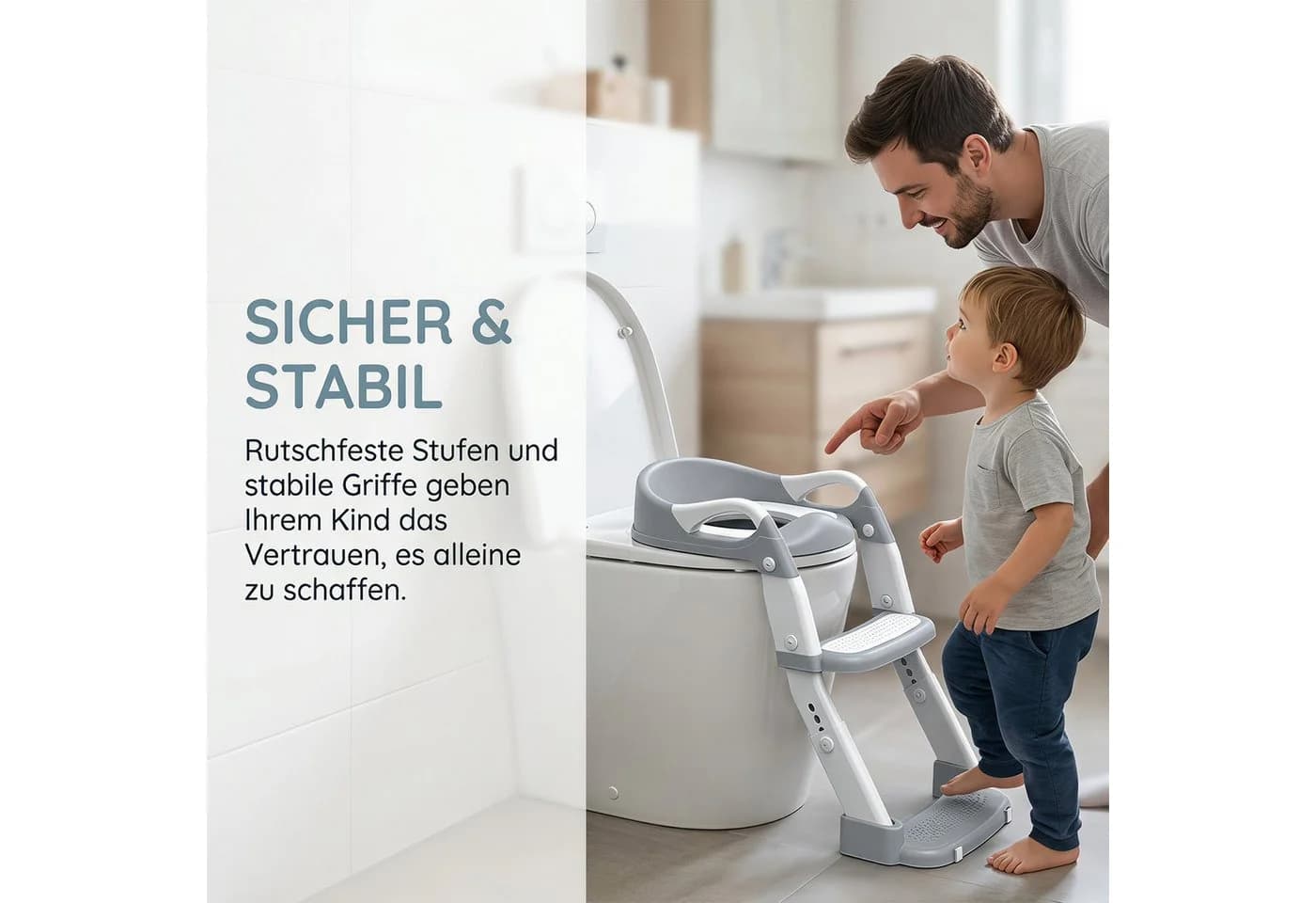 AKKEE Toilettentrainer 3-in-1 mit Tritthocker Grau - Bild 3