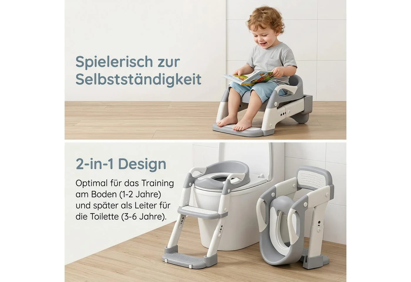 AKKEE Toilettentrainer 3-in-1 mit Tritthocker Grau - Bild 4