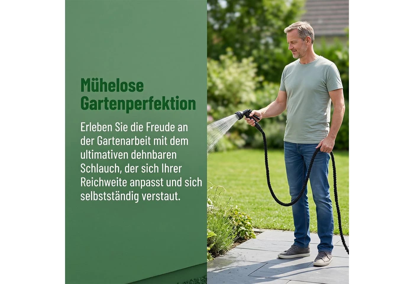 AKKEE Einziehbarer Gartenschlauch 30m Schwarz 7 Sprühmodi