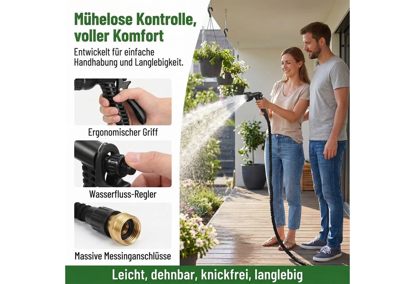AKKEE Einziehbarer Gartenschlauch 30m Schwarz 7 Sprühmodi - Bild 4