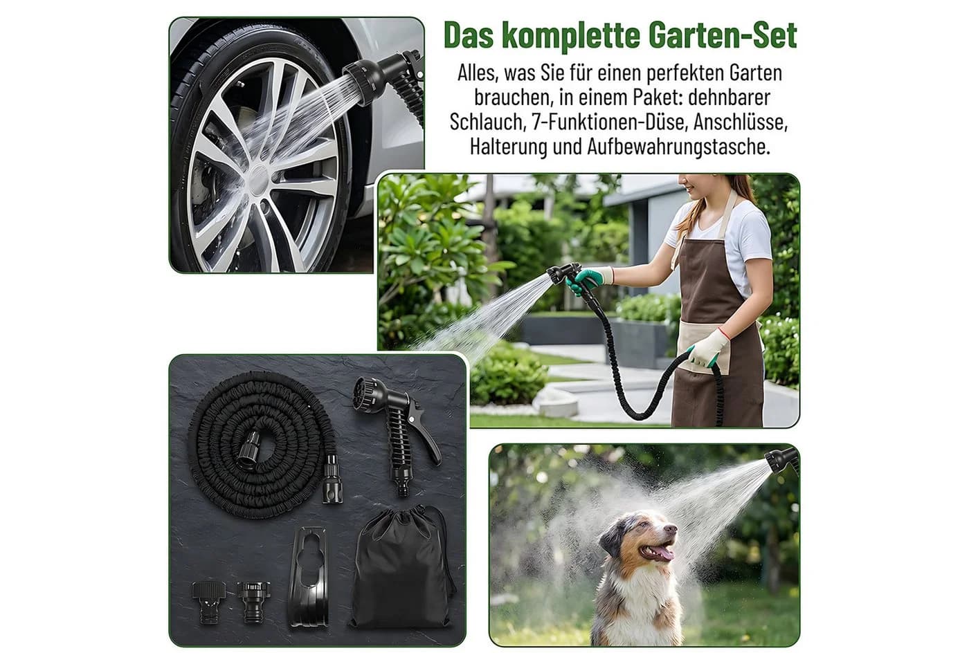 AKKEE Einziehbarer Gartenschlauch 30m Schwarz 7 Sprühmodi - Bild 5