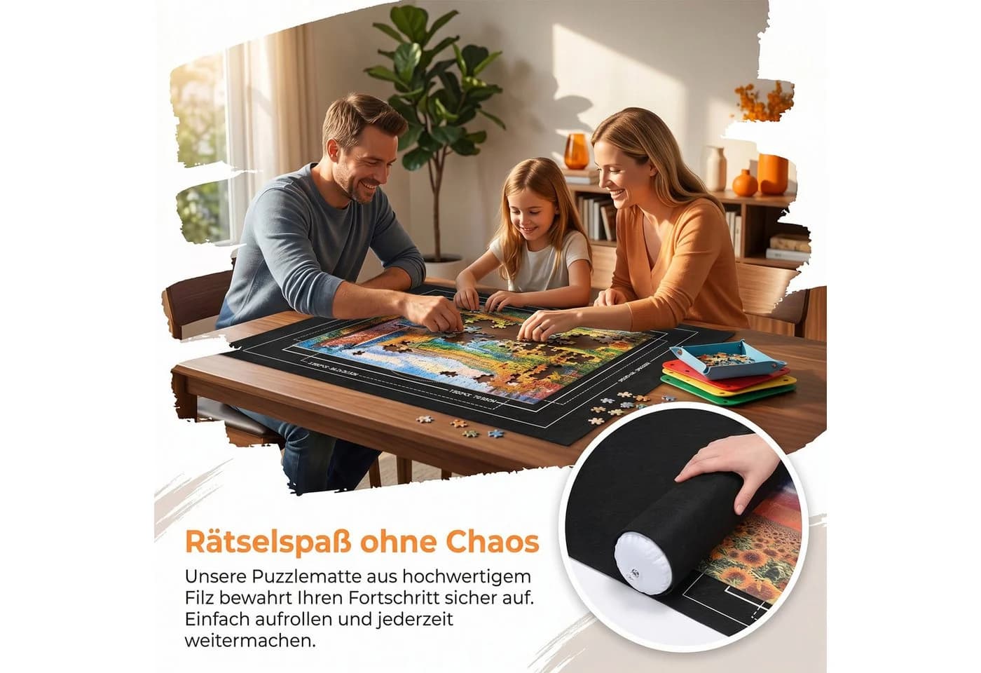 AKKEE Aufblasbare Puzzlematte Schwarz Filz 116x66cm