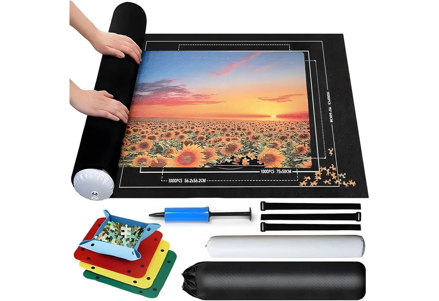 AKKEE Aufblasbare Puzzlematte Schwarz Filz 116x66cm - Bild 2