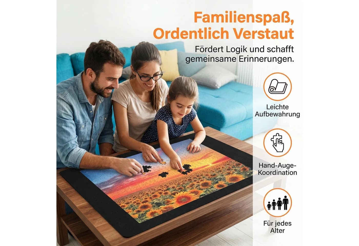 AKKEE Aufblasbare Puzzlematte Schwarz Filz 116x66cm - Bild 3