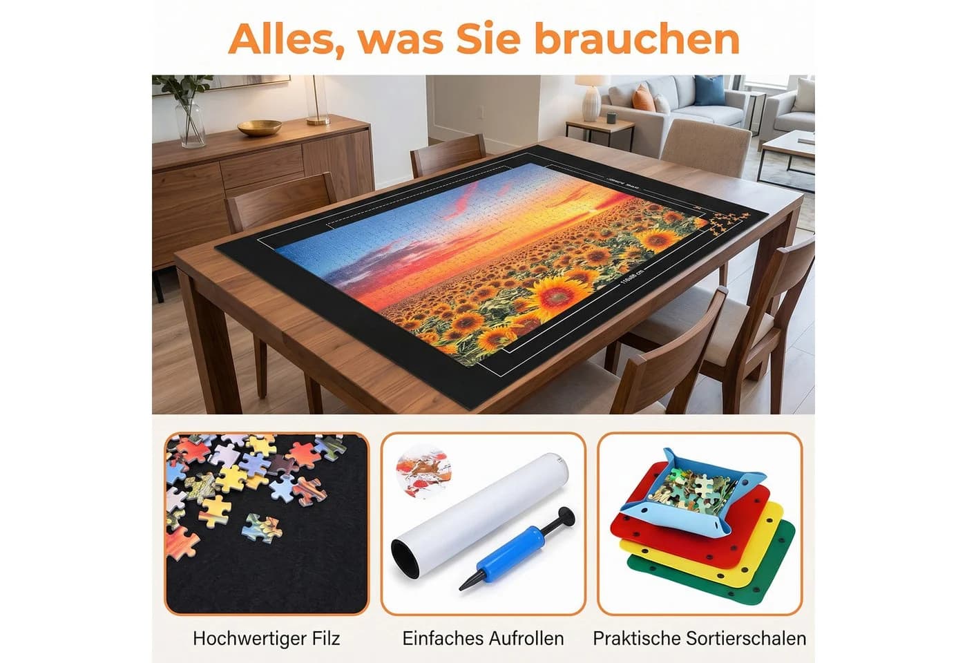 AKKEE Aufblasbare Puzzlematte Schwarz Filz 116x66cm - Bild 4