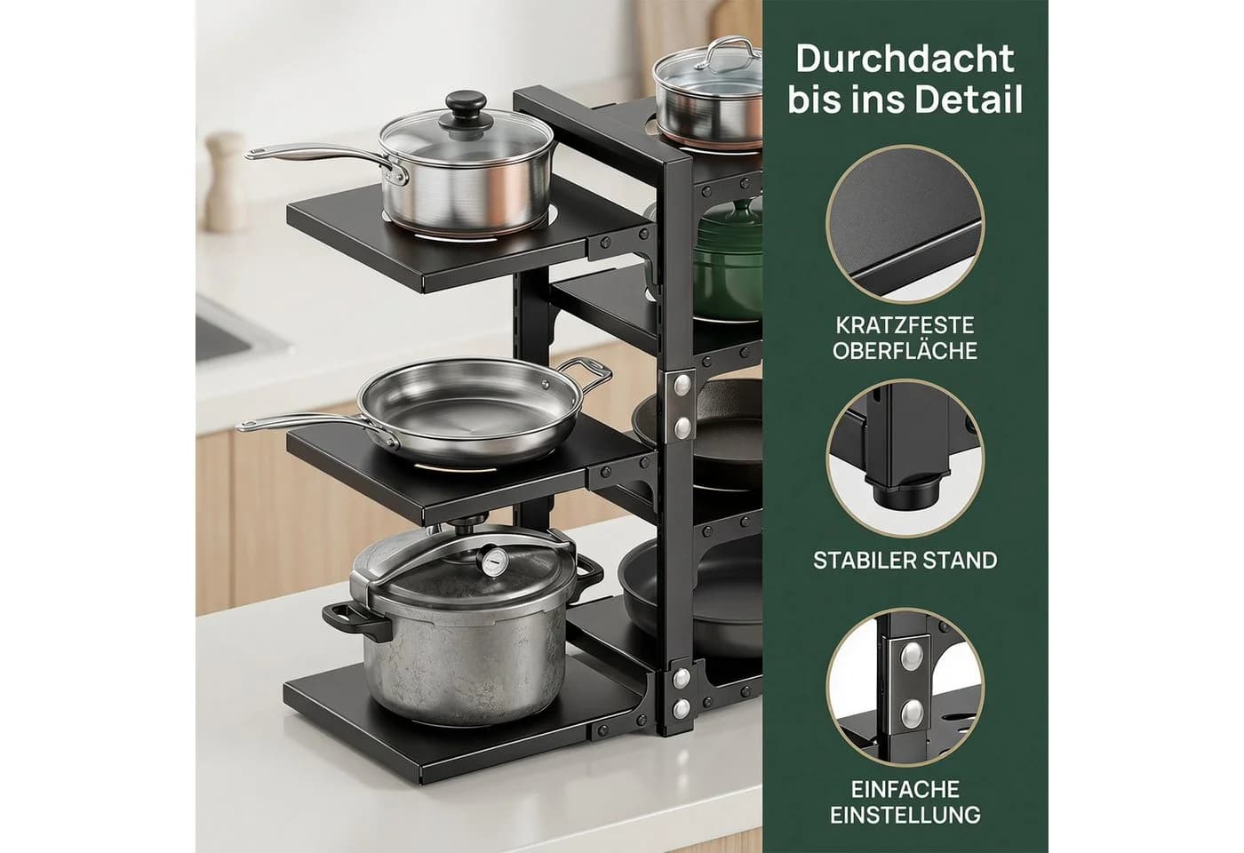 AKKEE Geschirrständer 7-stufig verstellbar Schwarz - Bild 4