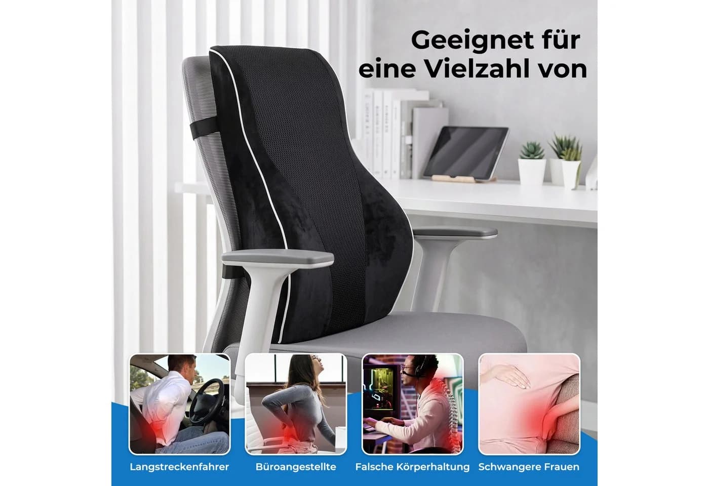 AKKEE Lendenkissen Schwarz Memory-Schaum 3D-Mesh - Bild 3