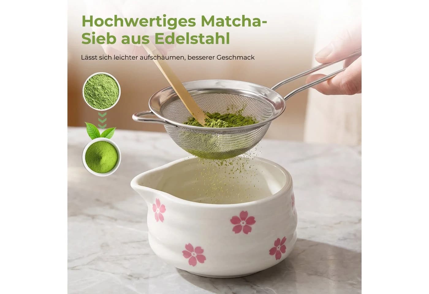AKKEE Teeservice Matcha Set 5-tlg. Weiß Keramik Bambus - Bild 4