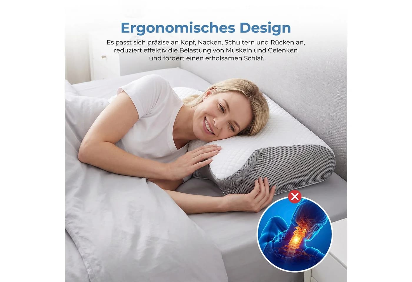 AKKEE Nackenstützkissen Orthopädisches Memory Foam Kissen Grau
