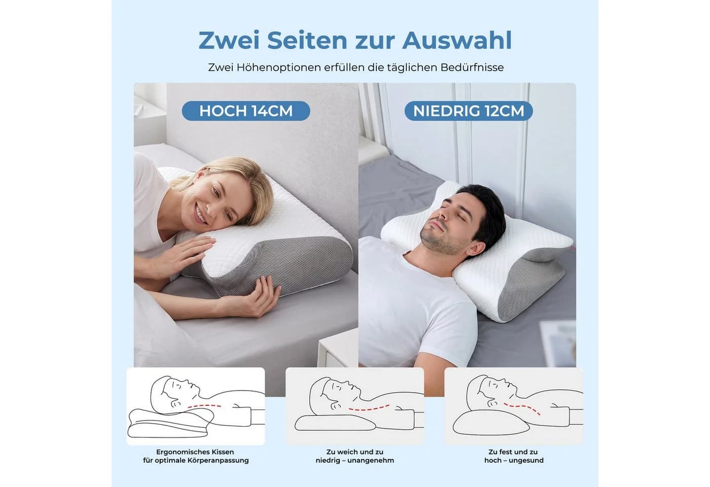 AKKEE Nackenstützkissen Orthopädisches Memory Foam Kissen Grau - Bild 5