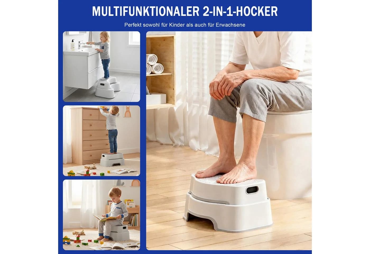 AKKEE Toilettenhocker Grau Ergonomisch Rutschfest