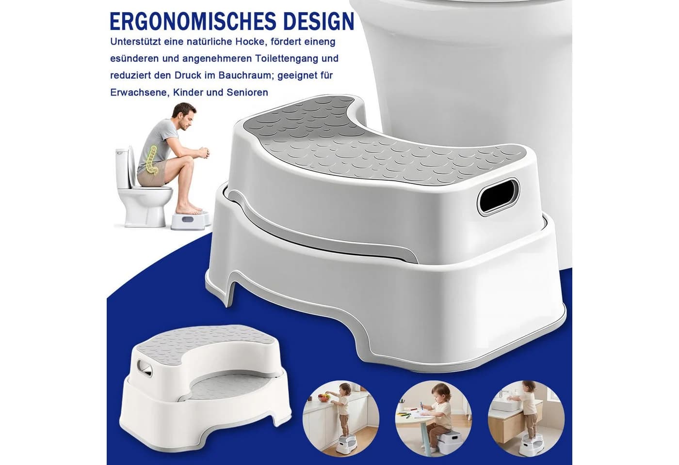 AKKEE Toilettenhocker Grau Ergonomisch Rutschfest - Bild 3