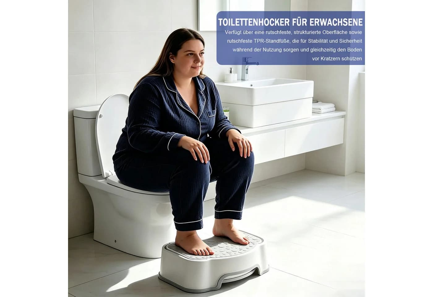 AKKEE Toilettenhocker Grau Ergonomisch Rutschfest - Bild 4