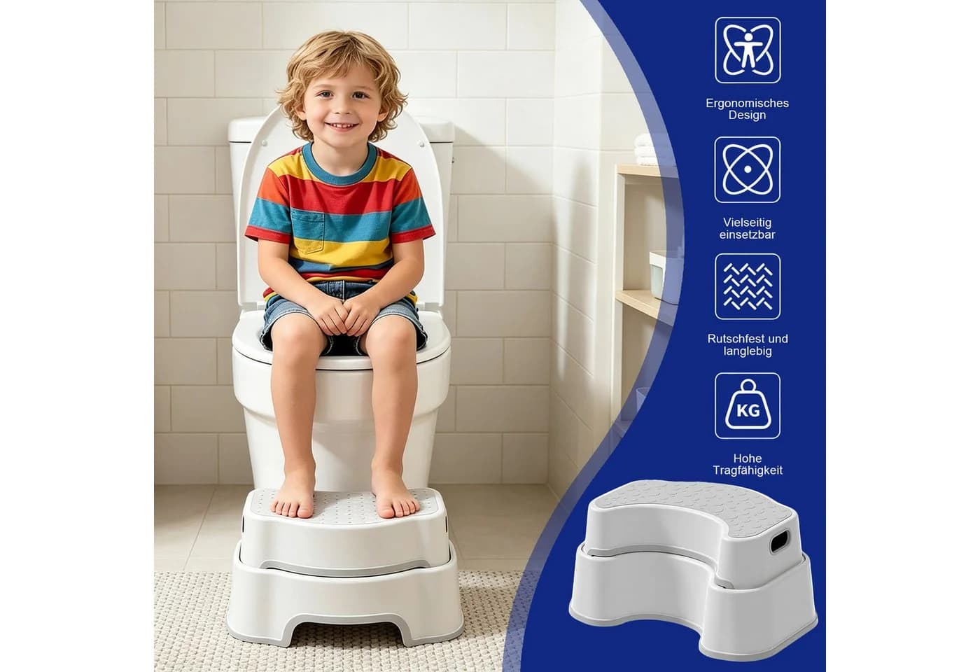 AKKEE Toilettenhocker Grau Ergonomisch Rutschfest - Bild 5