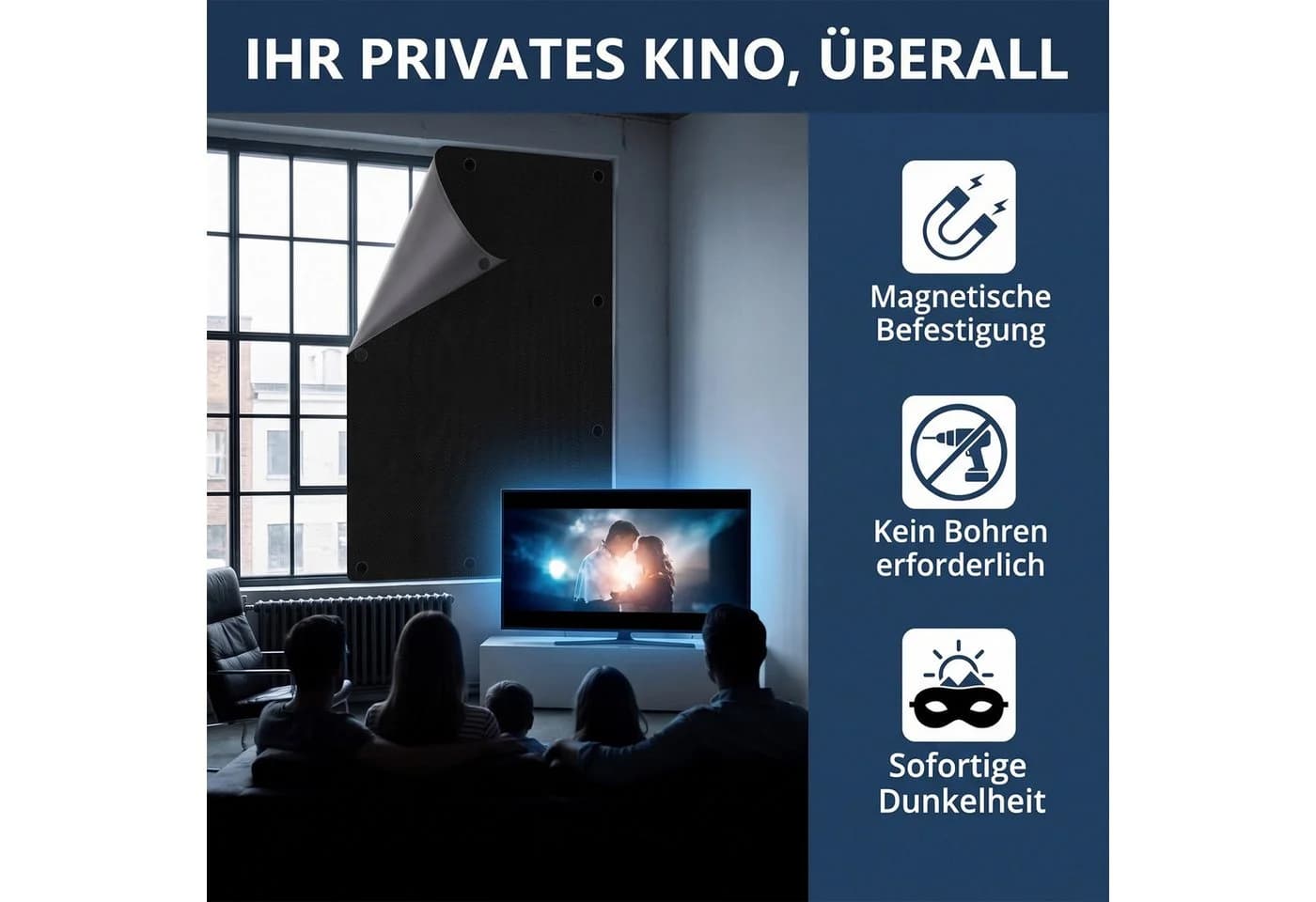 AKKEE Verdunklungsrollo Magnetisch Schwarz Ohne Bohren - Bild 3