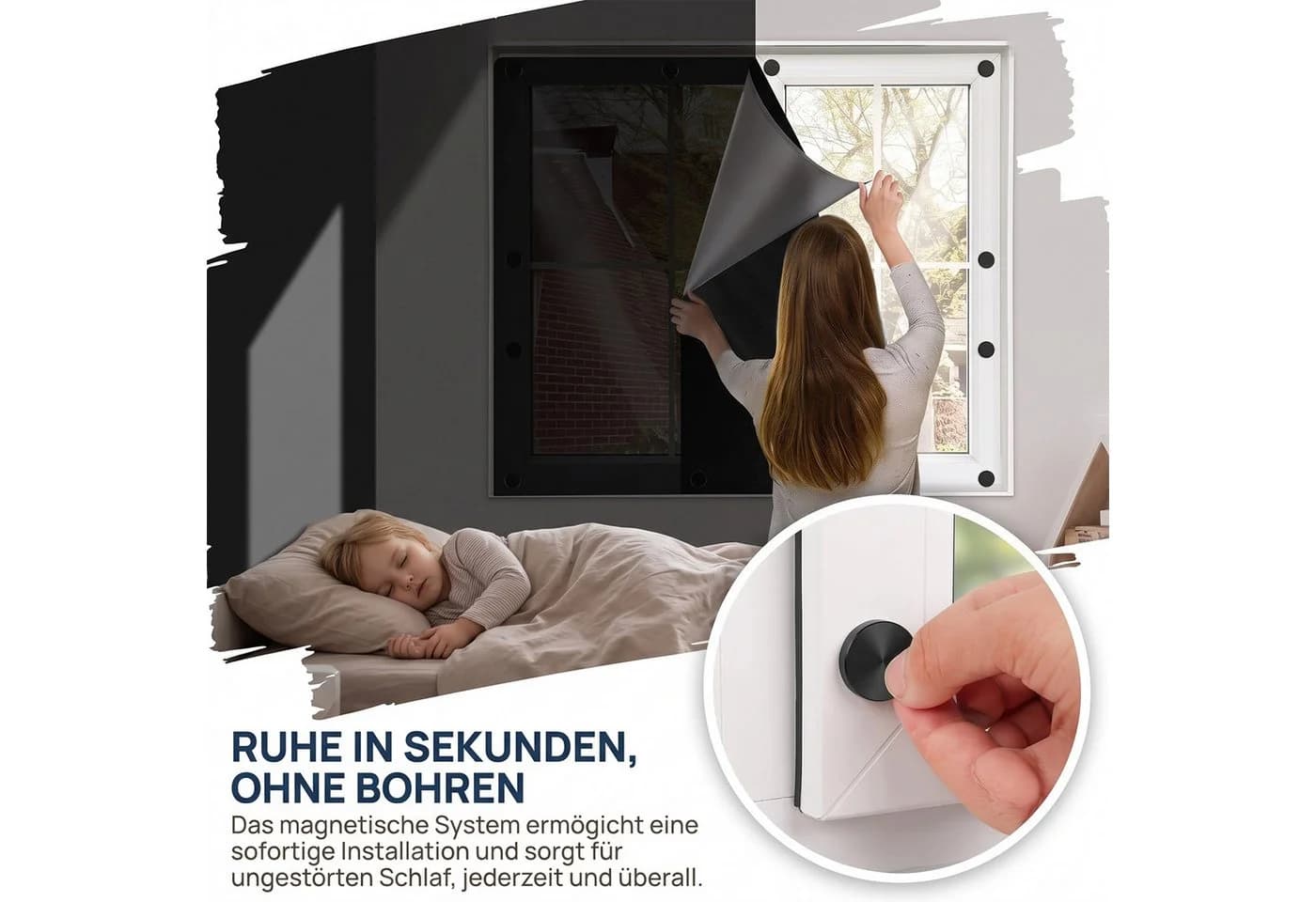 AKKEE Verdunklungsrollo Magnetisch Schwarz Ohne Bohren - Bild 4