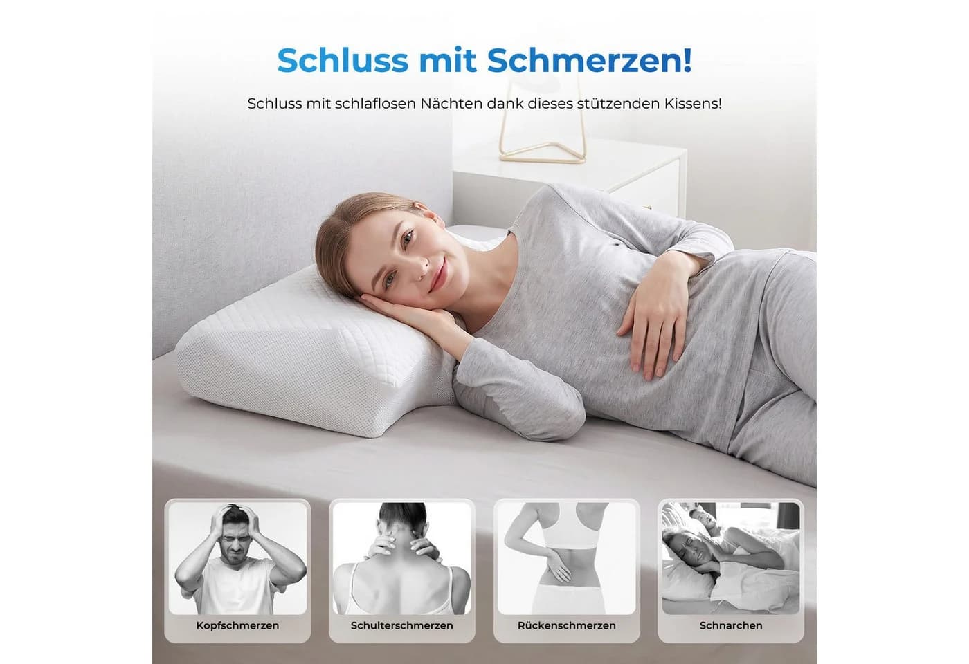 AKKEE Nackenstützkissen Orthopädisches Memory Foam Kissen Weiß