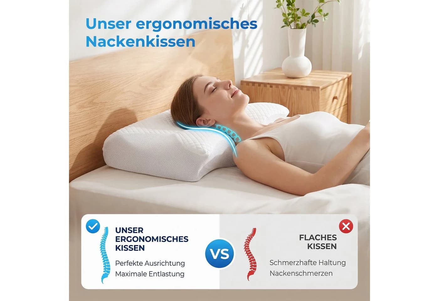AKKEE Nackenstützkissen Orthopädisches Memory Foam Kissen Weiß - Bild 3