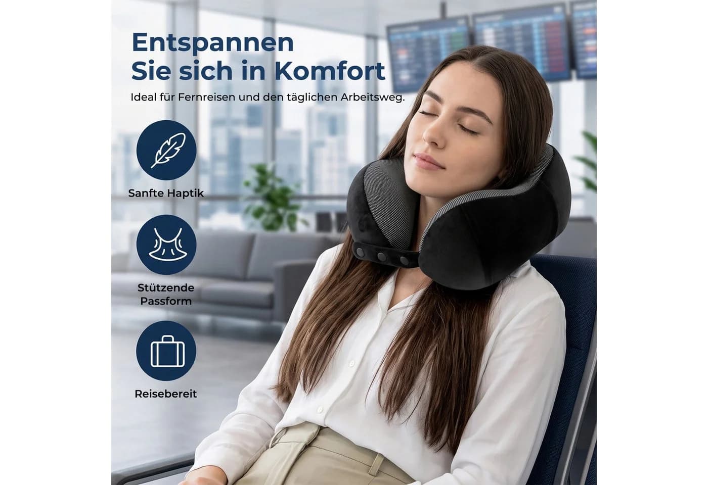AKKEE Nackenhörnchen Nackenkissen Memory-Schaum Schwarz mit Schlafmaske - Bild 3