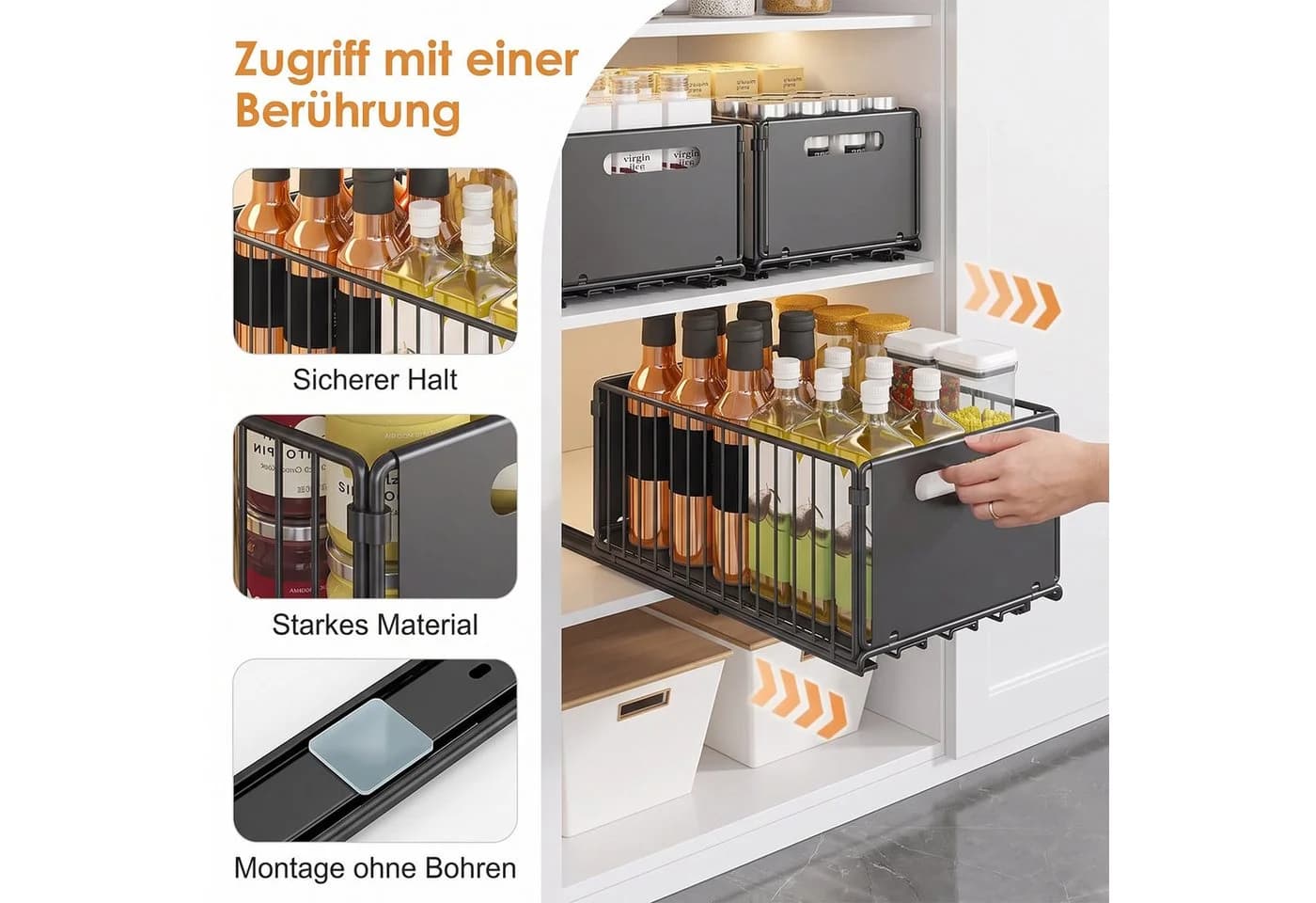 AKKEE Küchenorganizer-Set 2 Stück Teleskopschublade Schwarz - Bild 3