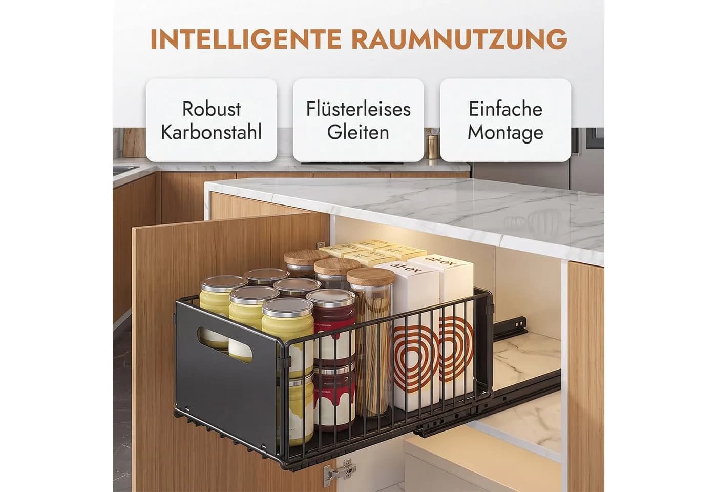 AKKEE Küchenorganizer-Set 2 Stück Teleskopschublade Schwarz - Bild 5