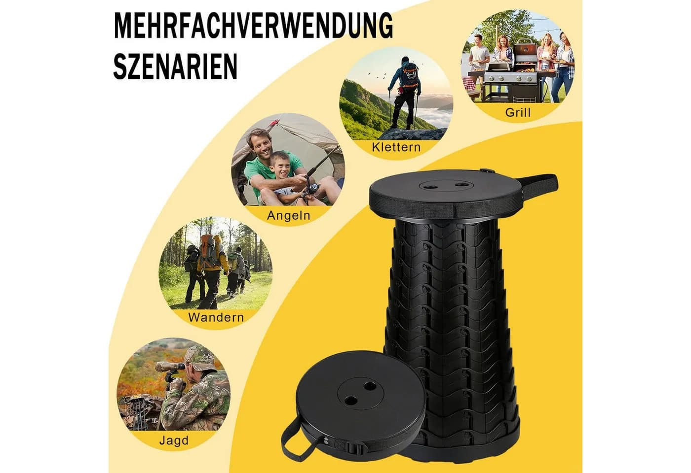 AKKEE Klappstuhl Tragbar Schwarz Höhenverstellbar 180 kg