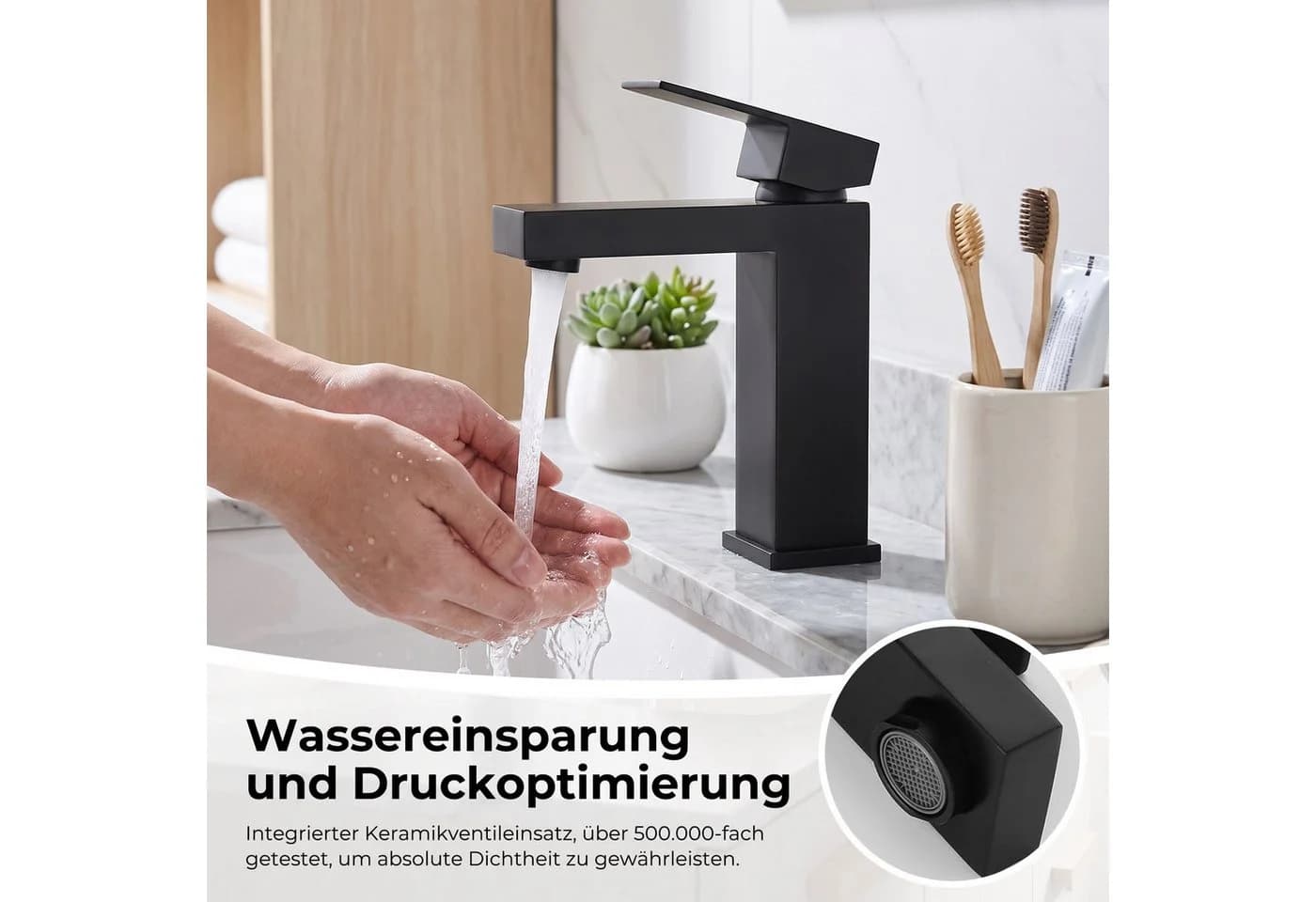 AKKEE Waschtischarmatur Schwarz Matt Edelstahl Mischbatterie - Bild 3