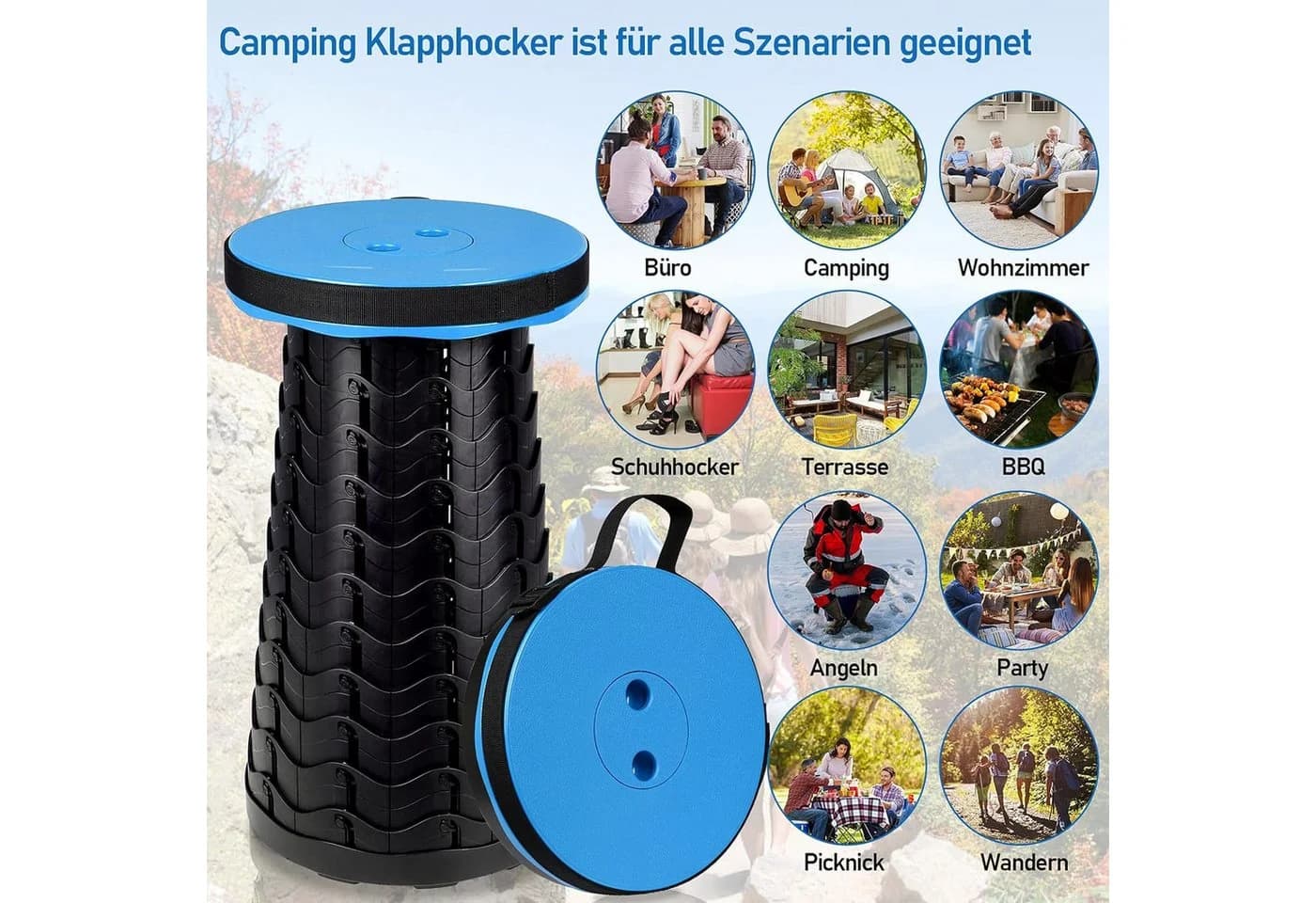 AKKEE Tragbarer Klappstuhl Schwarz höhenverstellbar 180 kg