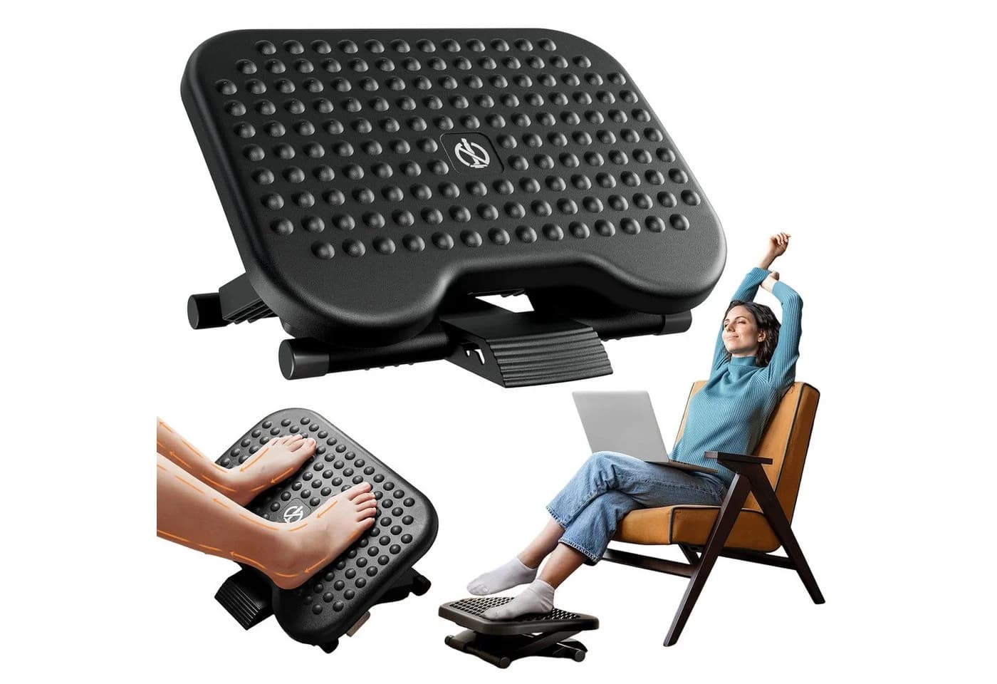 AKKEE Fußhocker Ergonomisch 3-fach Höhenverstellbar Schwarz - Bild 2