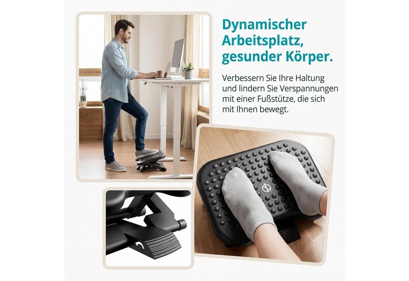AKKEE Fußhocker Ergonomisch 3-fach Höhenverstellbar Schwarz - Bild 5