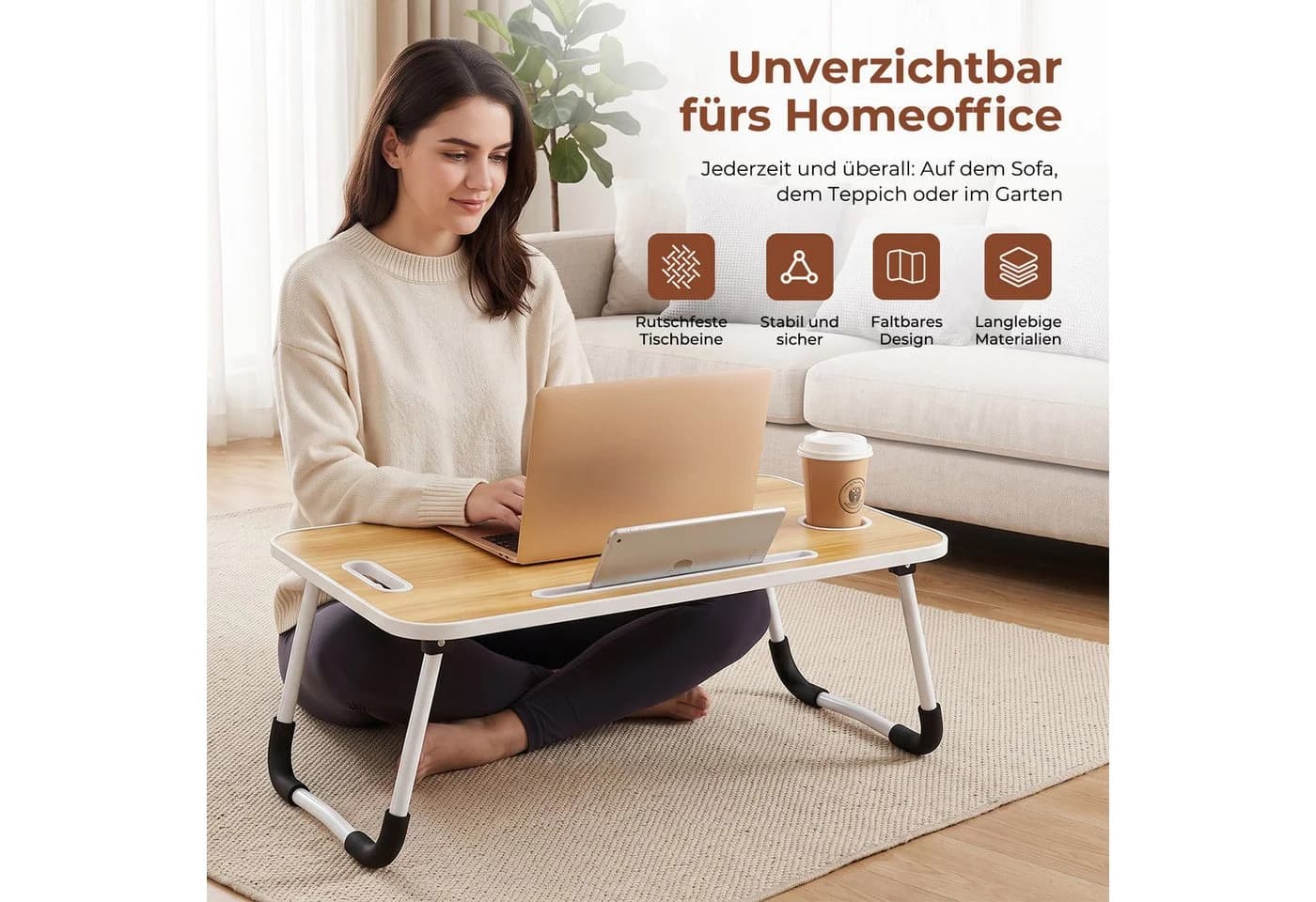 AKKEE Laptoptisch Betttablett Klappbar mit Griff und Getränkehalter