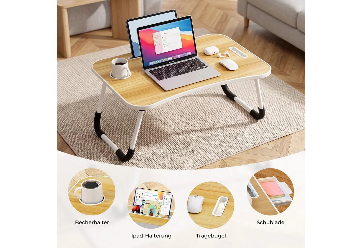 AKKEE Laptoptisch Betttablett Klappbar mit Griff und Getränkehalter - Bild 3