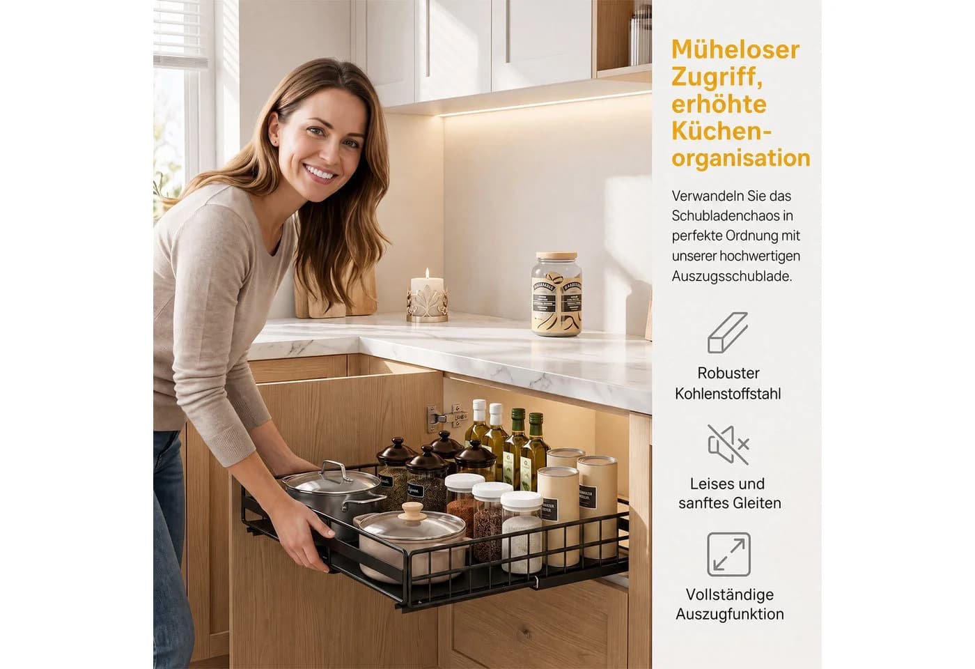 AKKEE Küchenorganizer-Set 2 Stück Teleskopschublade Schwarz