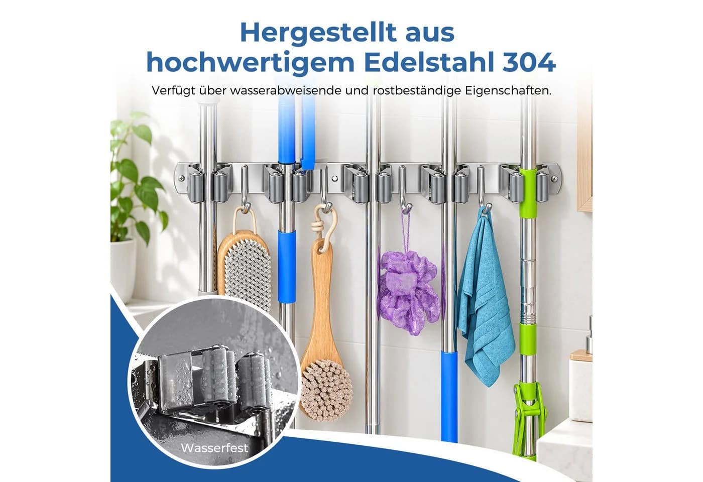 AKKEE Besenhalter Wand Edelstahl 304 Schwarz/Silber - Bild 3