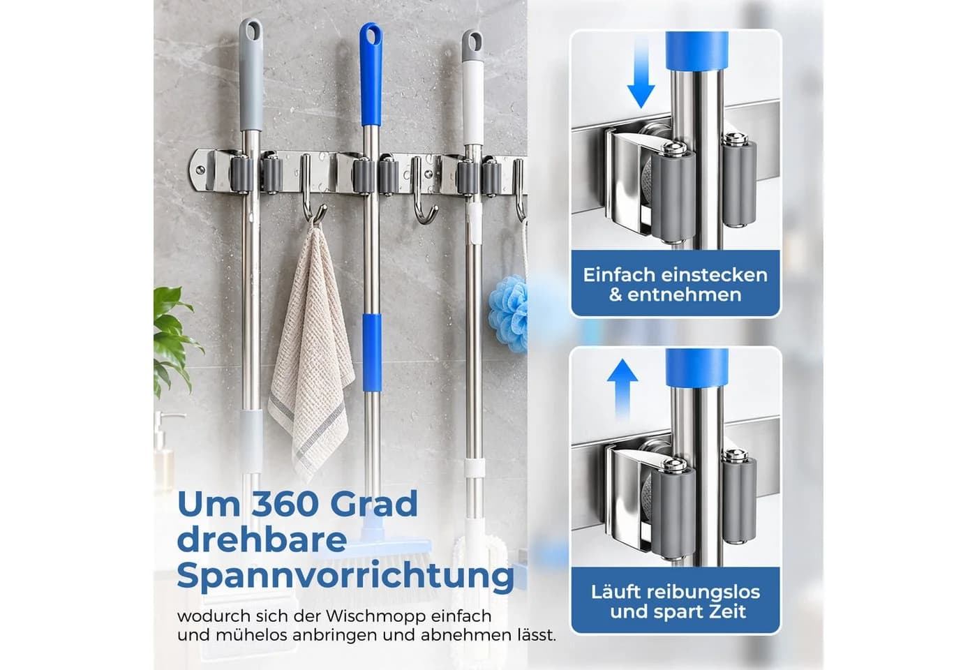 AKKEE Besenhalter Wand Edelstahl 304 Schwarz/Silber - Bild 4