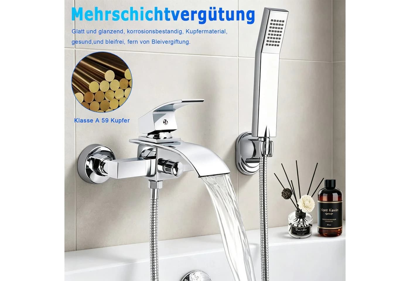 AKKEE Brausegarnitur Duscharmatur Chrom mit Druckschalter - Bild 3