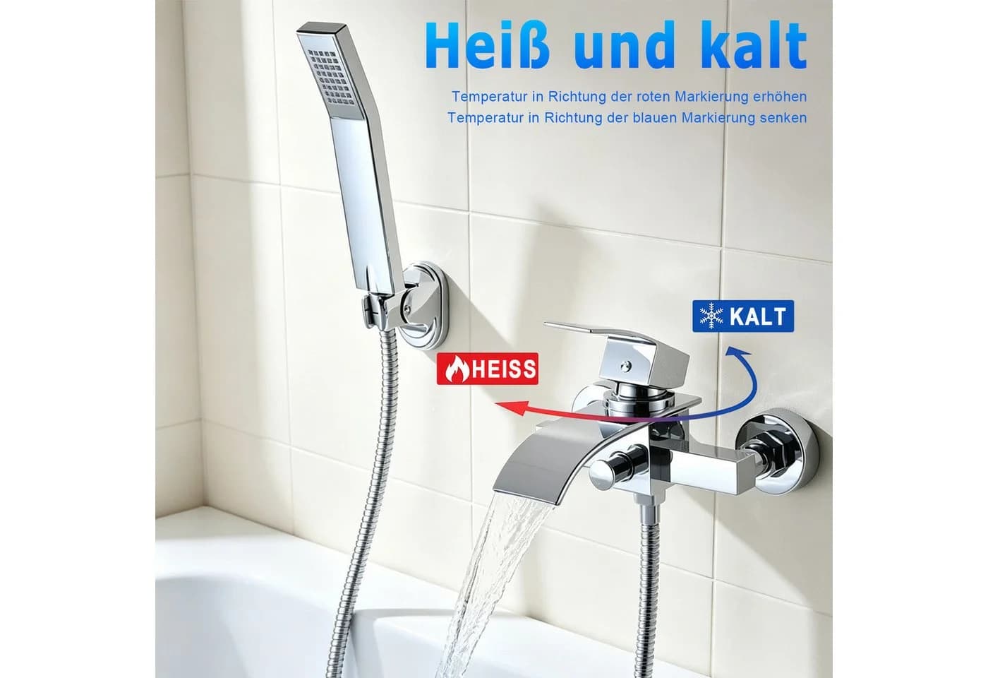 AKKEE Brausegarnitur Duscharmatur Chrom mit Druckschalter - Bild 4