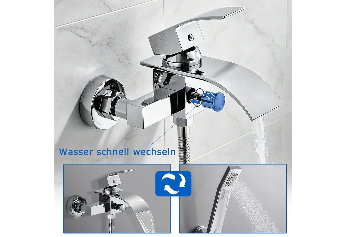 AKKEE Brausegarnitur Duscharmatur Chrom mit Druckschalter - Bild 5