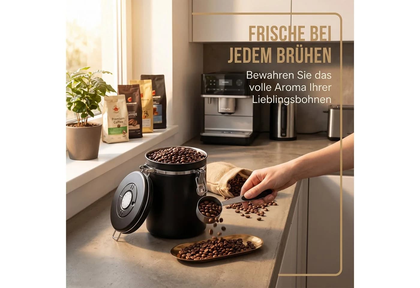 AKKEE Kaffeedose Edelstahl Luftdicht Schwarz 1.5L - Bild 4