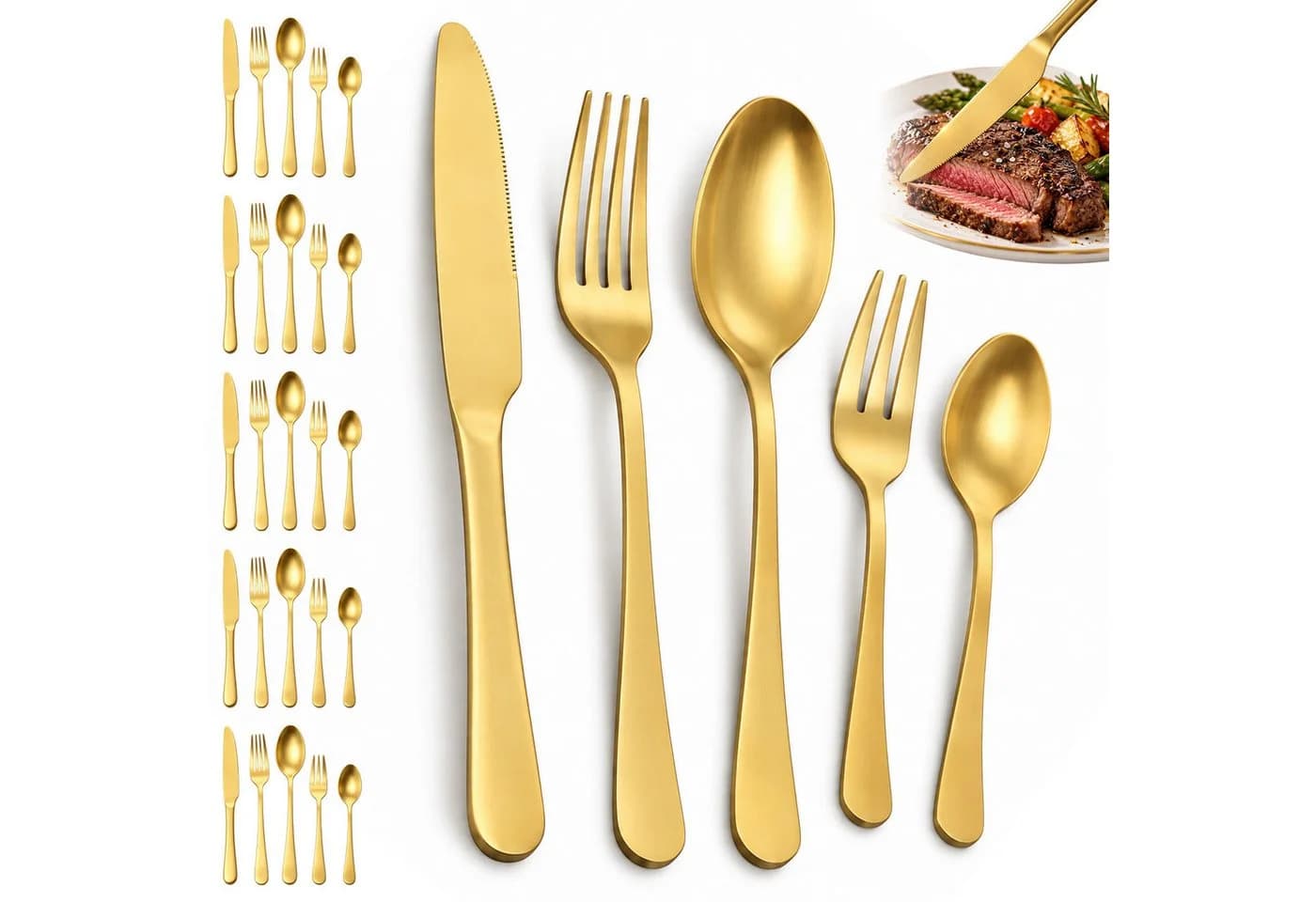 AKKEE Besteck-Set 30-tlg. für 6 Personen Edelstahl Titan-Gold - Bild 2