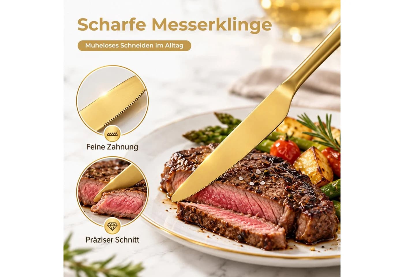 AKKEE Besteck-Set 30-tlg. für 6 Personen Edelstahl Titan-Gold - Bild 3