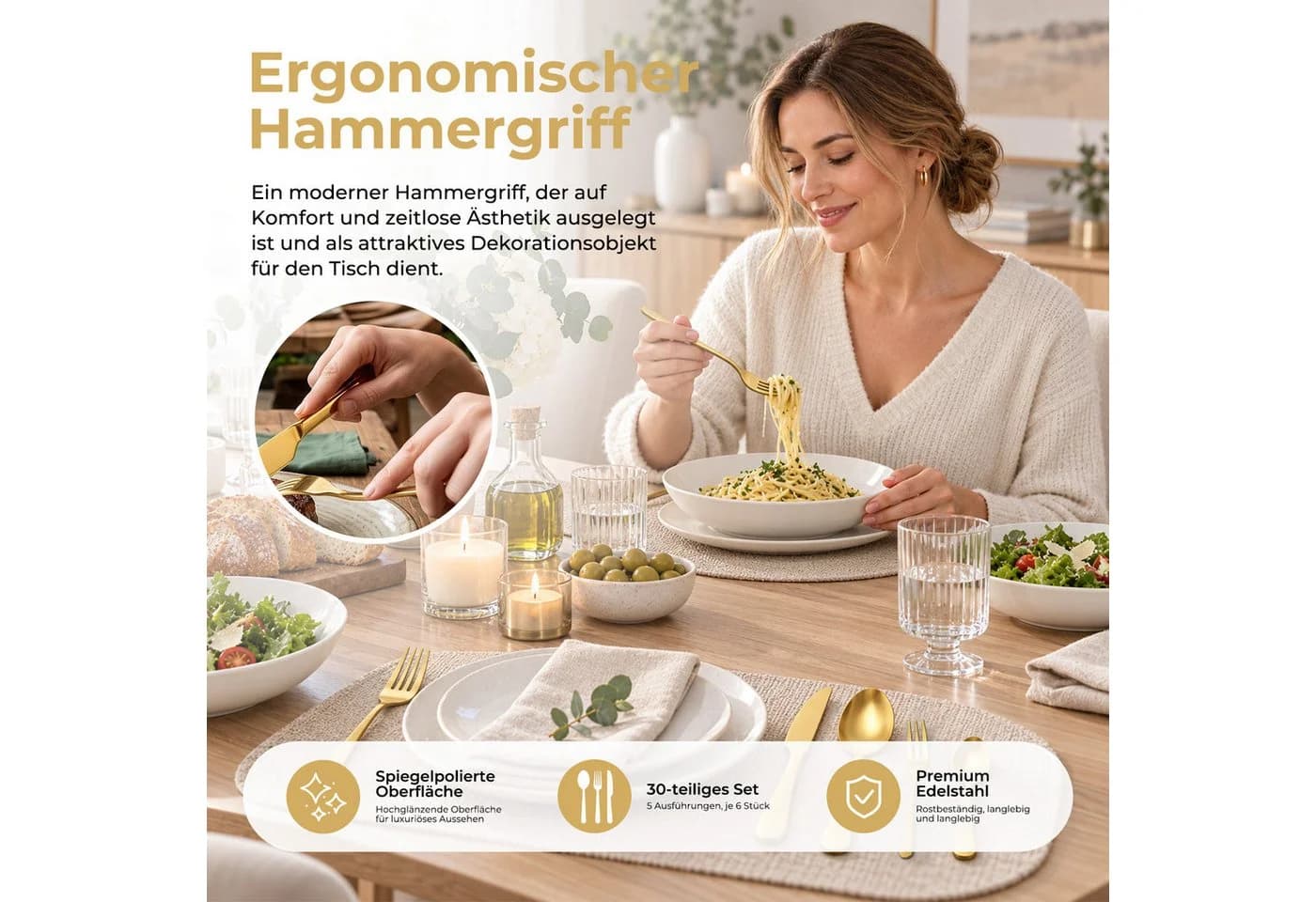 AKKEE Besteck-Set 30-tlg. für 6 Personen Edelstahl Titan-Gold - Bild 5