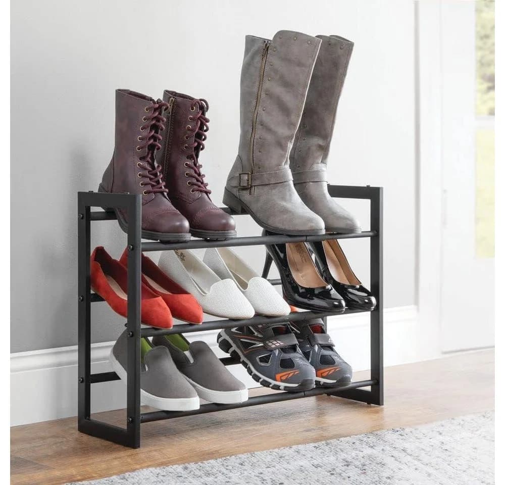 mDesign Teleskop-Schuhregal Schwarz 3 Ebenen Ausziehbar - Bild 3