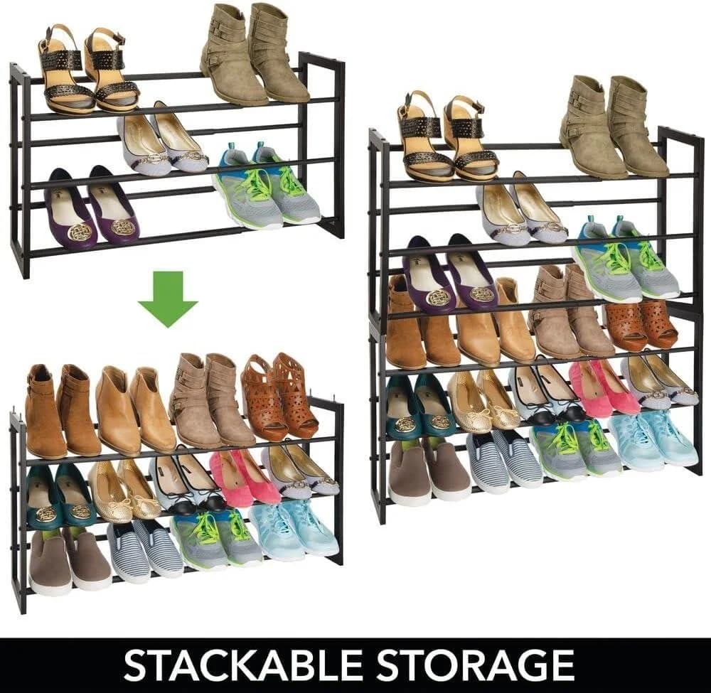 mDesign Teleskop-Schuhregal Schwarz 3 Ebenen Ausziehbar - Bild 4
