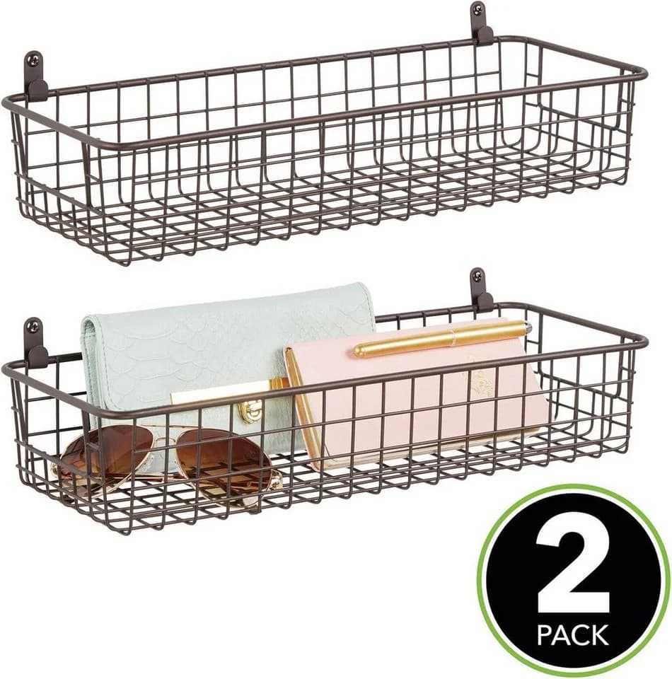 mDesign Wandregal 2er-Set Ablagekorb Metall Bronze - Bild 3