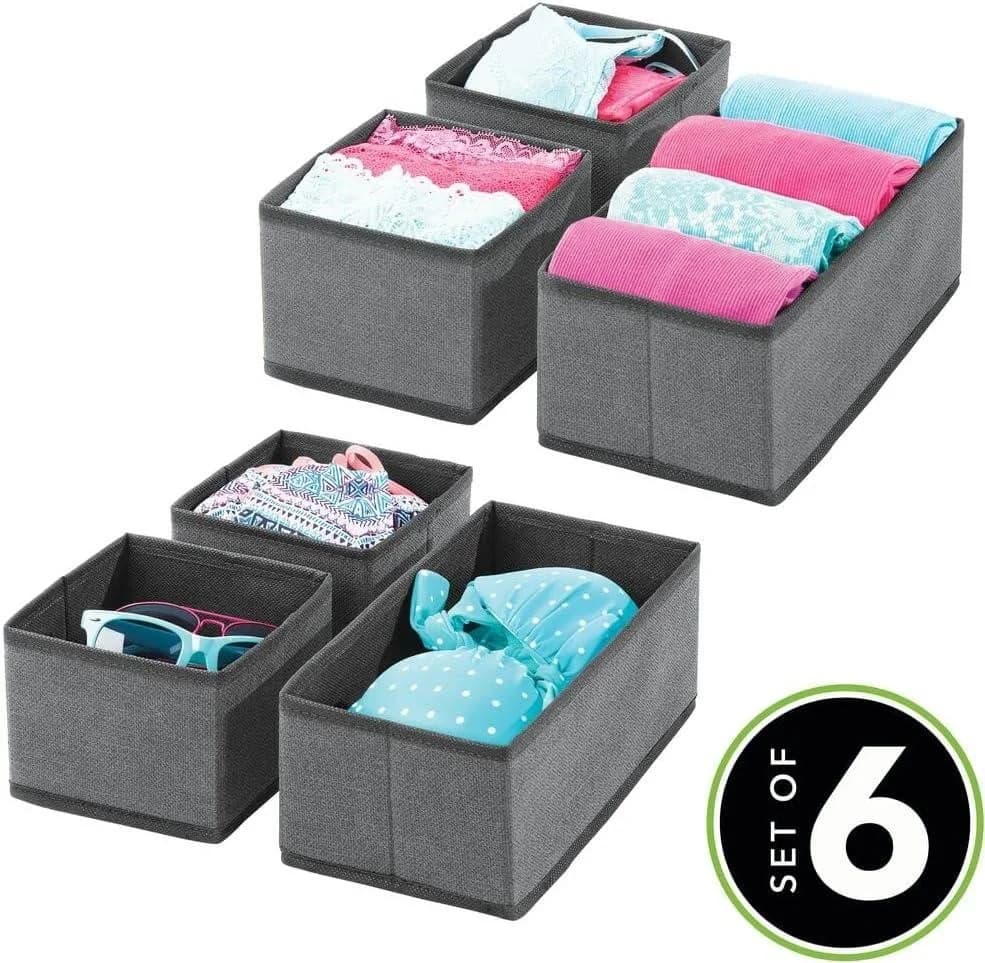 mDesign Aufbewahrungsbox 6er Set Stoffkisten Organizer Dunkelgrau/Schwarz