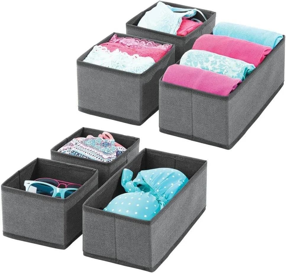 mDesign Aufbewahrungsbox 6er Set Stoffkisten Organizer Dunkelgrau/Schwarz - Bild 2