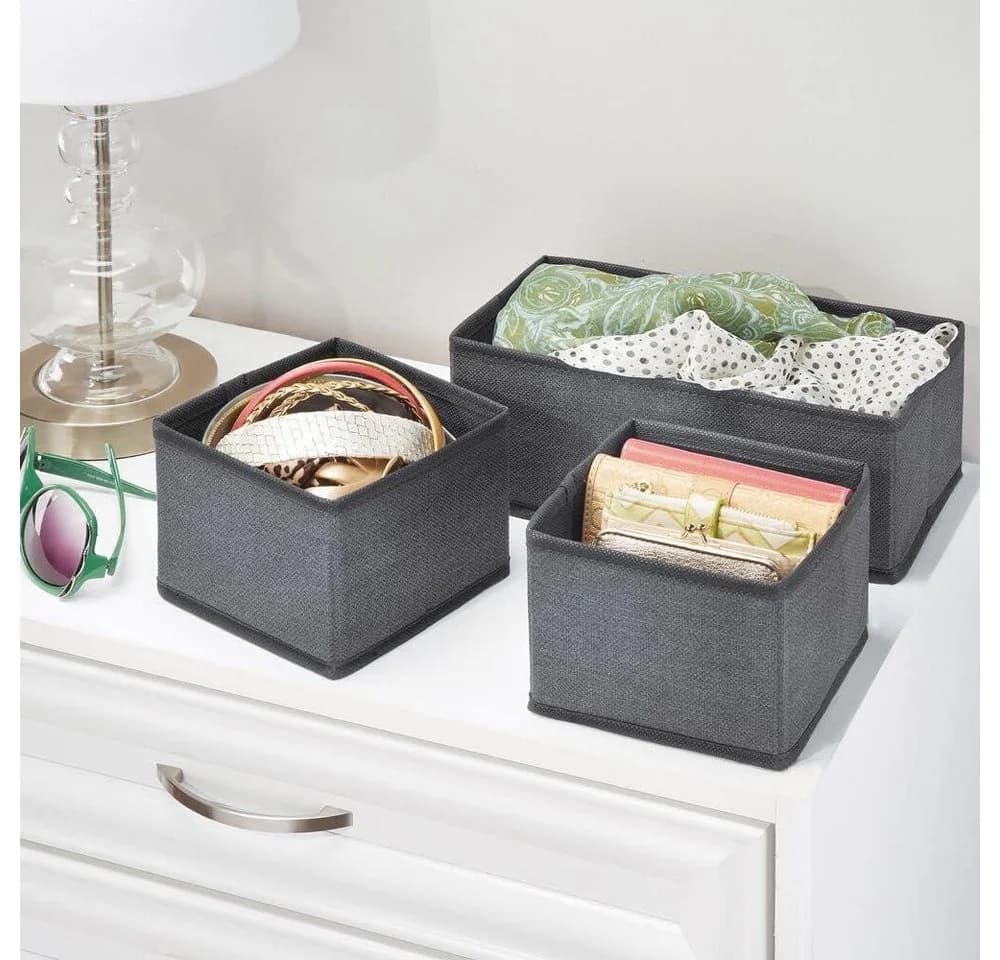 mDesign Aufbewahrungsbox 6er Set Stoffkisten Organizer Dunkelgrau/Schwarz - Bild 3