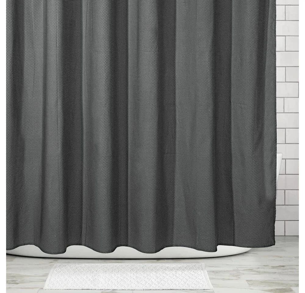 mDesign Duschvorhang Dunkelgrau Waffelmuster Polyester-Baumwolle - Bild 4