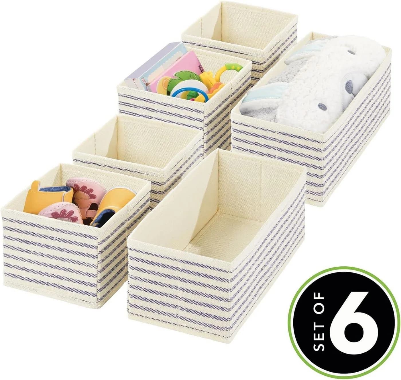 mDesign Aufbewahrungsbox 6er Set Blau/Natur Kunstfaser